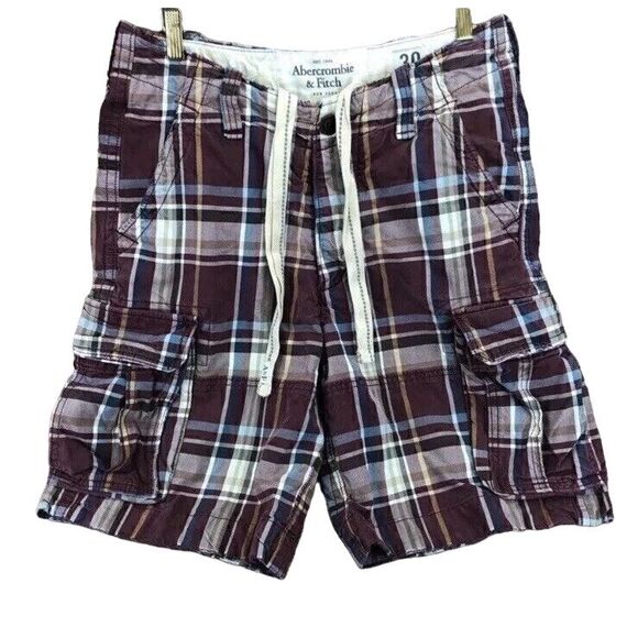 Vtg Abercrombie & Fitch Mens 30x10 Heavy‎ Plaid Cargo Shorts Preppy Casual Y2K - Picture 1 of 10